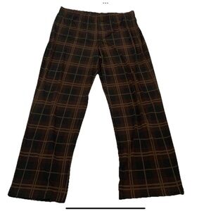 Susan Graver Liquid Knit Straight Leg Pull On Pants Brown Plaid Comfy Size Large